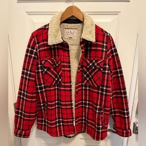 Soho Threads Women’s Red Plaid Sherpa Lined Jacket - Flannel Shacket - Size S